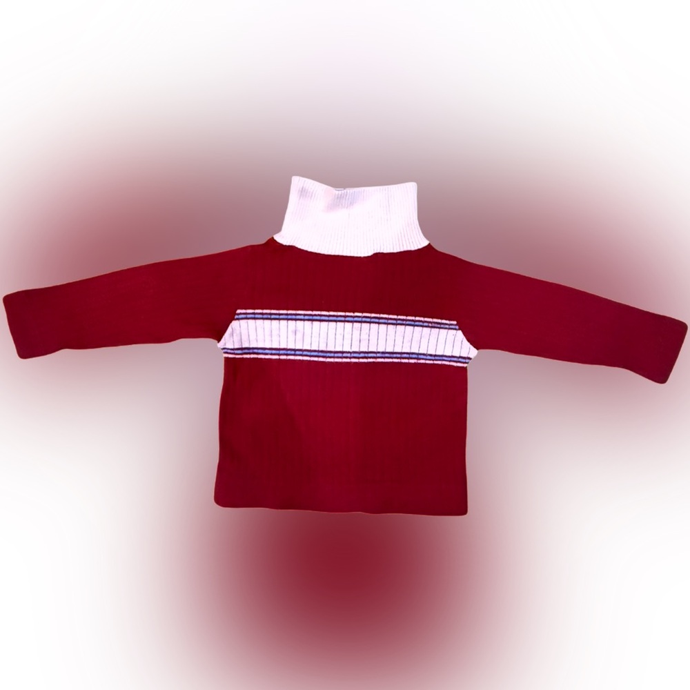 Kids Vintage Red and White Ribbed Knit Turtleneck Top. 2T